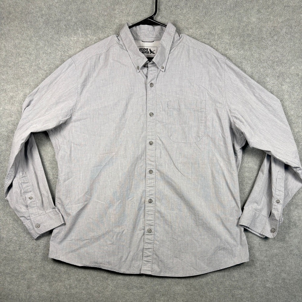 Eddie Bauer Button Down Shirt Stretch Pocket Gray Mens XL